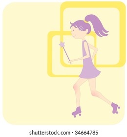 Vector Illustration of retro design greeting card with little girl and copy space for your text