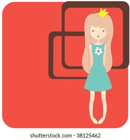 Vector Illustration of retro design greeting card with little girl and copy space for your text
