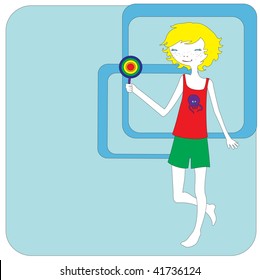 Vector Illustration of retro design greeting card with little girl and copy space for your text