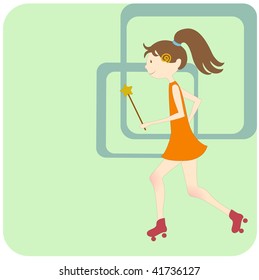 Vector Illustration of retro design greeting card with little girl and copy space for your text