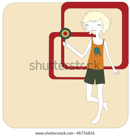 Vector Illustration of retro design greeting card with little girl and copy space for your text