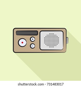Vector illustration of retro dictaphone. Flat design with long shadow