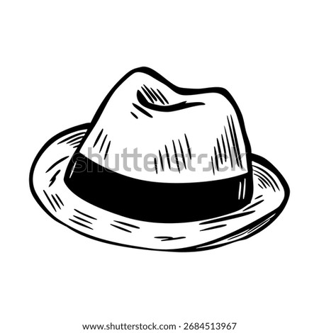Vector illustration of retro fedora hat in hand drawn sketch style. Classic detective or vintage fashion accessory isolated on white background