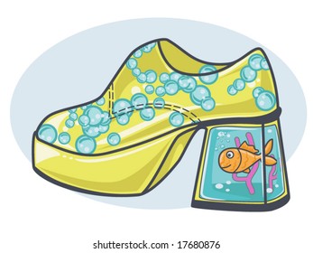 vector illustration of a retro fish tank heeled disco shoe