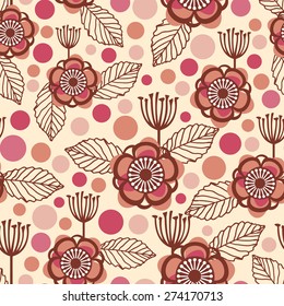 A vector illustration of retro floral theme seamless pattern background.