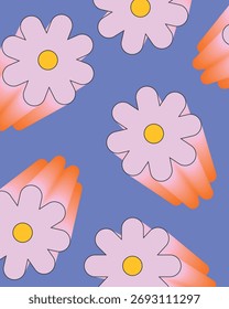 Ilustração vetorial. Cartão postal com flores retrô, faixa, cartaz. Estilo vintage.