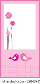 Vector Illustration of retro Flowery design greeting card with two retro-style birds