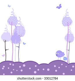 Vector Illustration of retro Flowery design greeting card with two retro-style birds