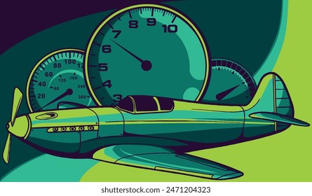 vector illustration of Retro flying fighter plane colorful concept
