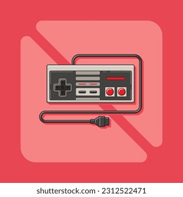 Ilustración vectorial de un gamepad retro. controlador de videojuegos clásico con estilo de diseño de dibujos animados.