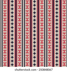 Vector Illustration of Retro Geometric Seamless Pattern for Design, Website, Background, Banner. Vintage Element for Wallpaper or Textile. Blue, red, pink Texture Template