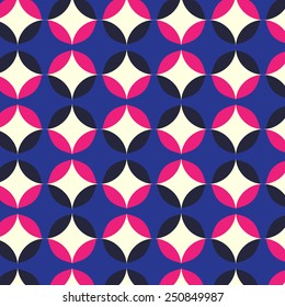 Vector Illustration of Retro Geometric Seamless Pattern for Design, Website, Background, Banner. Vintage Element for Wallpaper or Textile. Blue, red, pink Texture Template