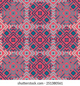 Vector Illustration of Retro Geometric Seamless Pattern for Design, Website, Background, Banner. Vintage Element for Wallpaper or Textile. Blue, red, pink Texture Template