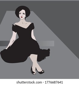 Ilustración vectorial retro gigl. blanco y negro.