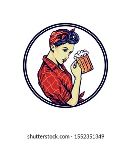 Vector illustration of retro girl holding a beer