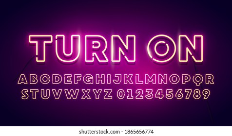 Vector Illustration Retro Glow Font. Neon Light Typography. 