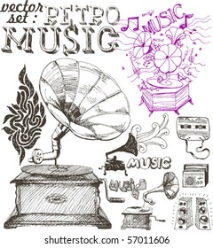 Vector illustration of retro gramophone and musical symbols