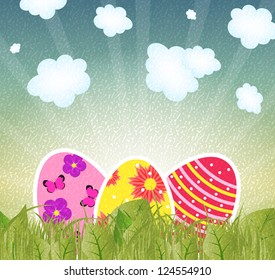 Vector illustration retro grunge background with  easter eggs