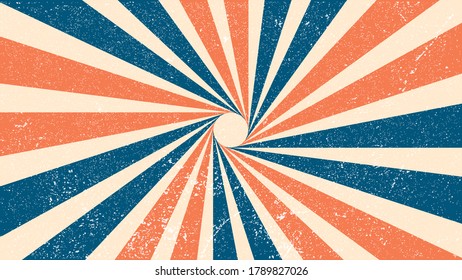 vector illustration retro grunge orange blue sunburst background template