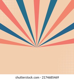 ilustración vectorial retro grunge color naranja grisáceo de sol azul con banner de plantilla de fondo medio tono. Resumen del diseño de la explosión solar.Vintage colorido sol naciente o rayos solares, retro de la explosión solar