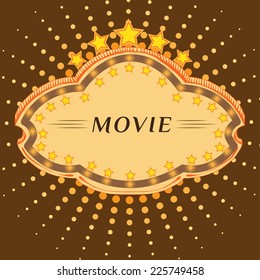 Vector illustration of retro illuminated. Movie marque. Blank sign. Hand drawing. Retro Billboard