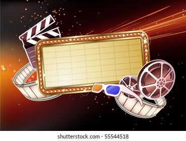 Vector illustration of  retro illuminated Movie marque Blank sign