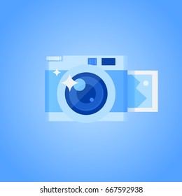 Vector illustration of a retro instant camera with a photo card. Flat design