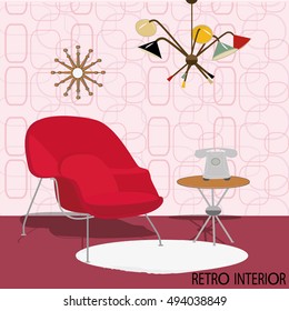 Vector illustration of retro interior.