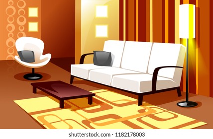 Vector illustration of retro interior.Vintage furniture. Living room thins 