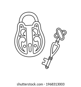 Ilustración vectorial de llave retro y bloqueo.