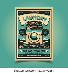 Vector Illustration of Retro Laundry Service Flyer, Poster