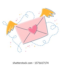 Vector illustration of retro letter envelope with stamp like us heart. Spesial on Valentine's Day. Isolated on white background