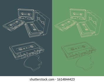 Vector illustration of retro magnetic tape and cassettes in different angles