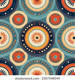 Vector illustration of a retro medallion pattern Design with bold, graphic medallions and vintage colors.