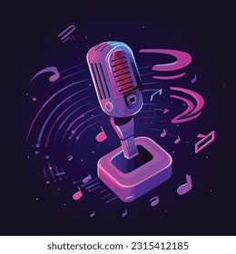 a vector illustration of a retro microphone, cyberpunk, synthwave 