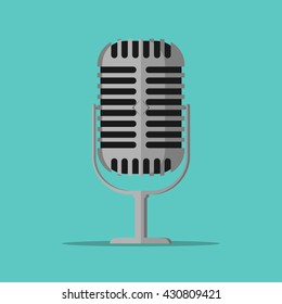 Vector illustration of a retro microphone in flat style. For graphic and web design.