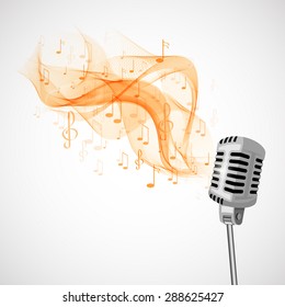 Vector illustration retro microphone and musical notes.