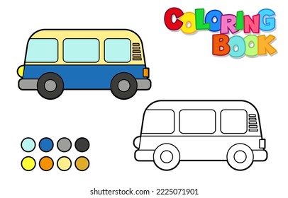 Ilustración vectorial de una minivan retro. Libro de Colores para niños. Nivel simple