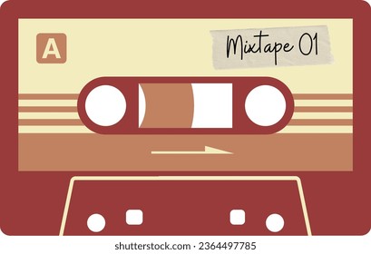 Vector Illustration of a retro Mixtape cassette tape with light brown and ivory color scheme.