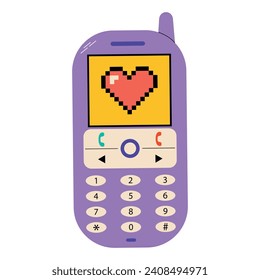 Vector illustration of a retro mobile phone with a heart on the screen.