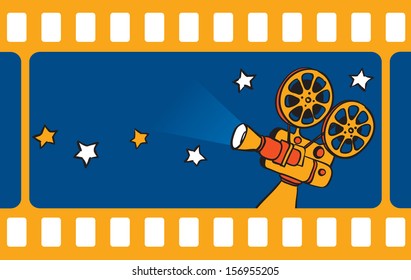 Vector illustration retro motion picture camera   film frameÃ?Â?? Easy  edit layered vector EPS10 file scalable to any size without quality loss  High resolution raster JPG file is included 