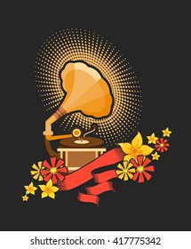 Vector illustration of retro music concept works gramophone