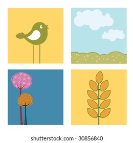 Vector Illustration of retro nature design Pretty summer pictures in Friendly kids style
