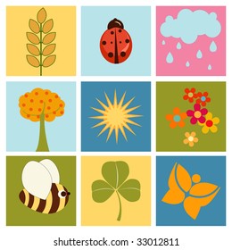 Vector Illustration of retro nature design Pretty summer pictures in Friendly kids style