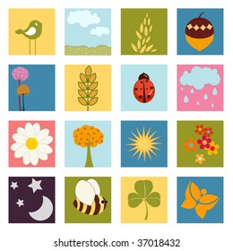 Vector Illustration of retro nature design Pretty summer pictures in Friendly kids style
