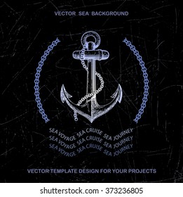 Vector illustration of retro nautical label. Vintage anchor. Abstract blurred background. Mesh blurred background. Template for poster.