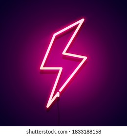 Vector Illustration Retro Neon Bolt Sign. Glowing Lightning Icon