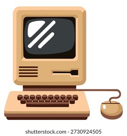 Vector illustration of retro old PC personal computer with mouse perfect for nostalgic technology educational graphic or vintage computing themed artwork