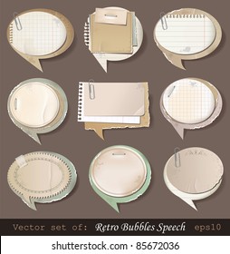 Vector illustration of retro paper bubbles speech