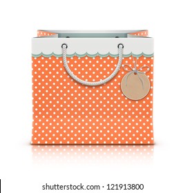 Vector Illustration Of Retro Paper Shopping Bag With Funky Tag Isolated On White Background.